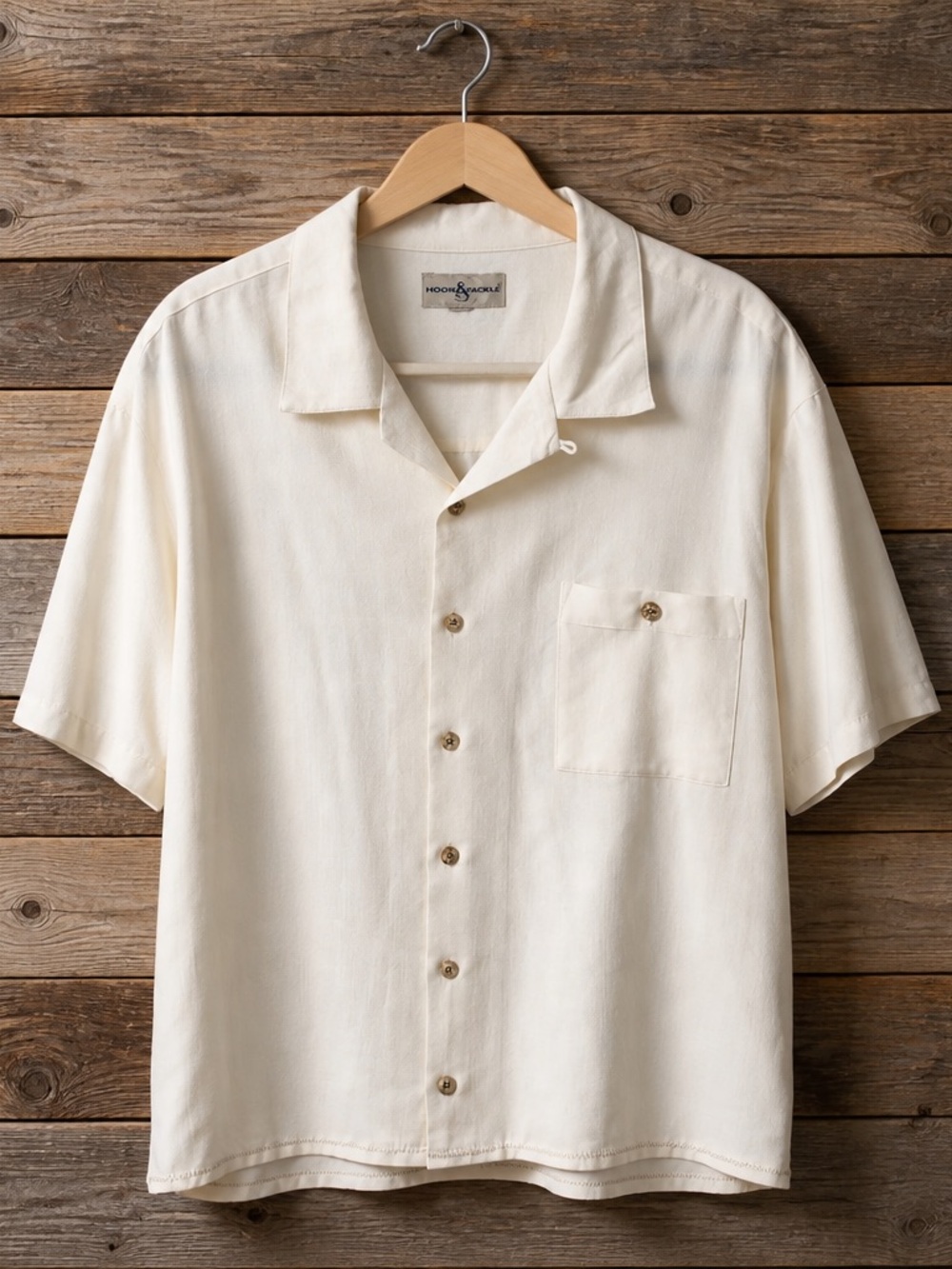 Casual Short-Sleeve Button-Down Shirt in Cream - Unbranded